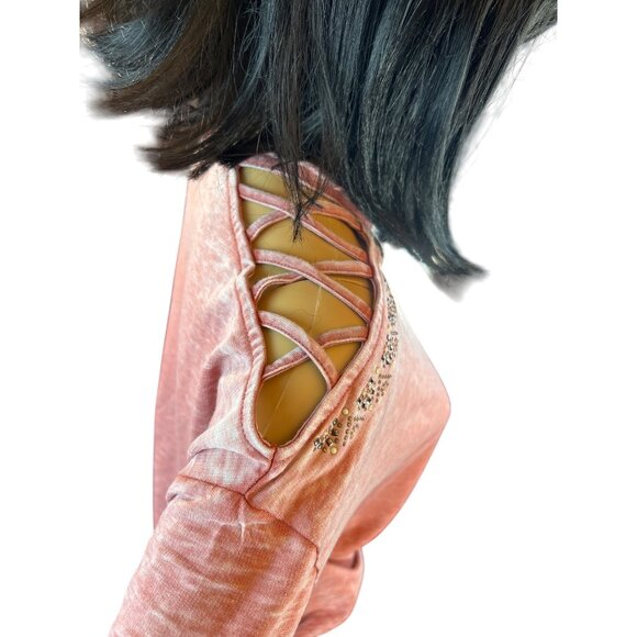 (6 for $25) Knox Rose Open Lattice Shoulder Embellished Sweatshirt Size XS - Picture 4 of 5